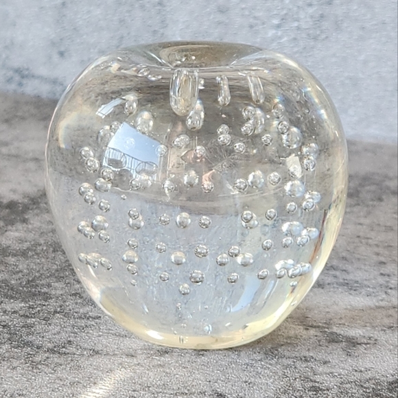 Clear glass blown apple floating orbs paperweight 10oz home decor minimalist mcm - Picture 7 of 8